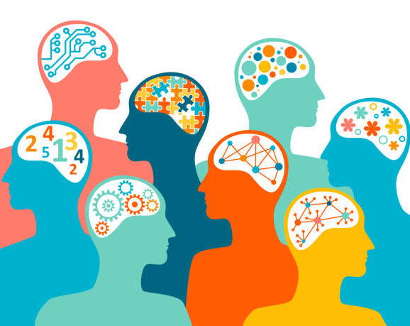 Groups of people with shared interests or aims. Concept of the diversity of people's talents and skills associated with different brains.